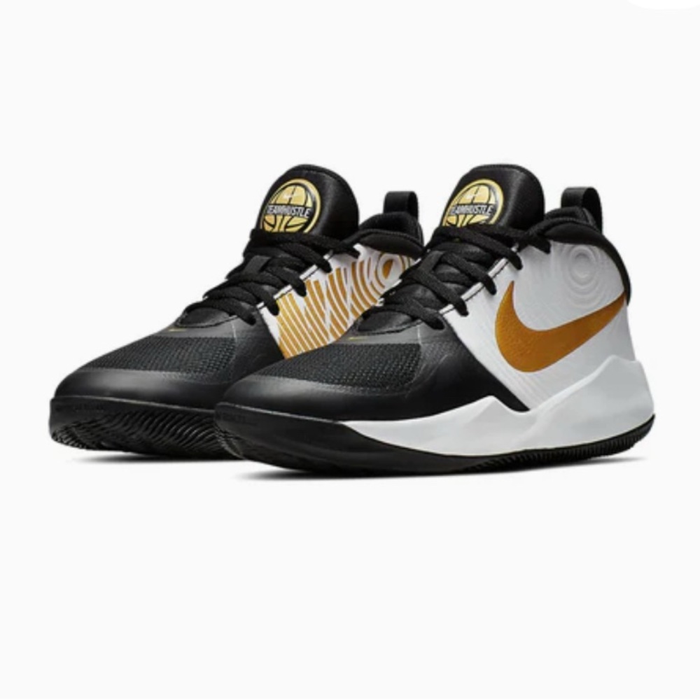 Nike Team Hustle D9 Black Metallic Gold Tennis Shoe